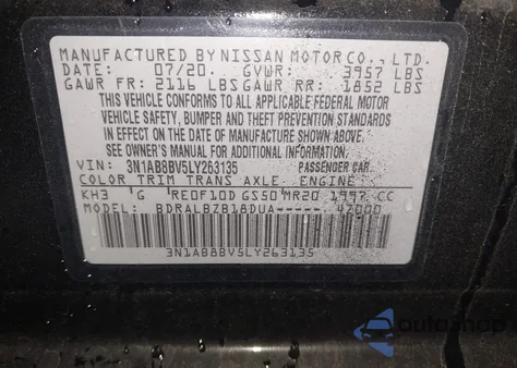 2020 Nissan Sentra S Xtronic Cvt z USA, uszkodzony, nr VIN 3N1AB8BV5LY263135